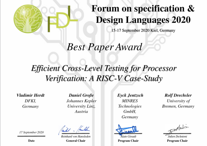 Best paper award certificate